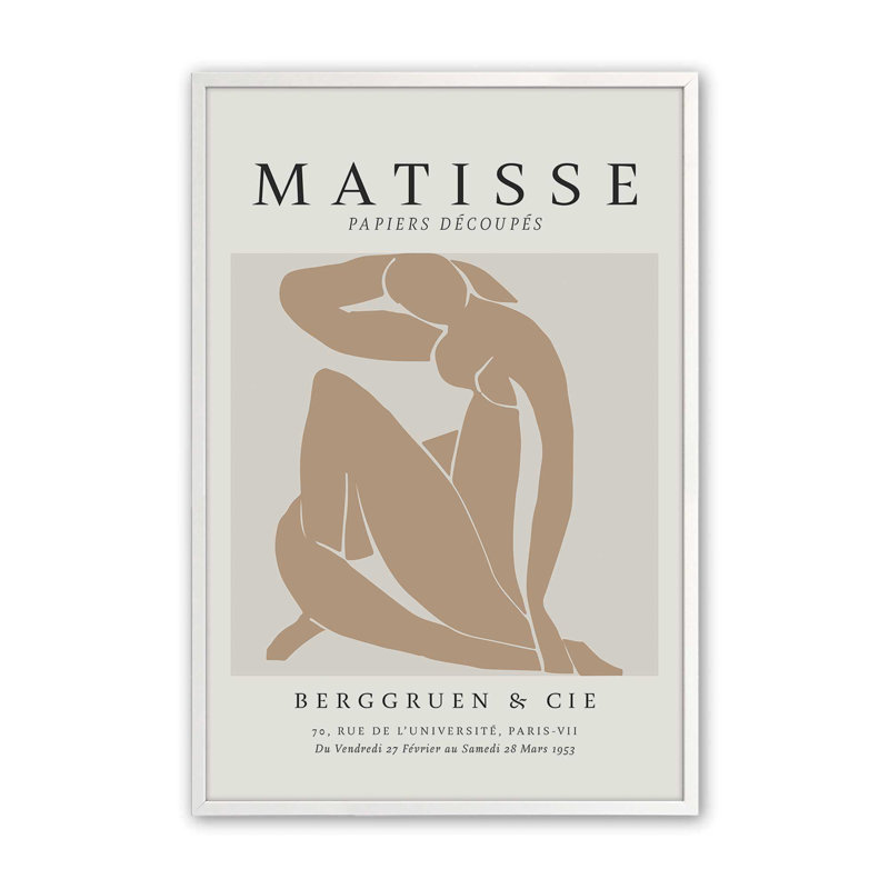 Matisse's Nude II en brun clair roulé, H 11 po x l 9 po x P 1,25 po, Reproduction encadrée sans passe-partout, Blanc opaque