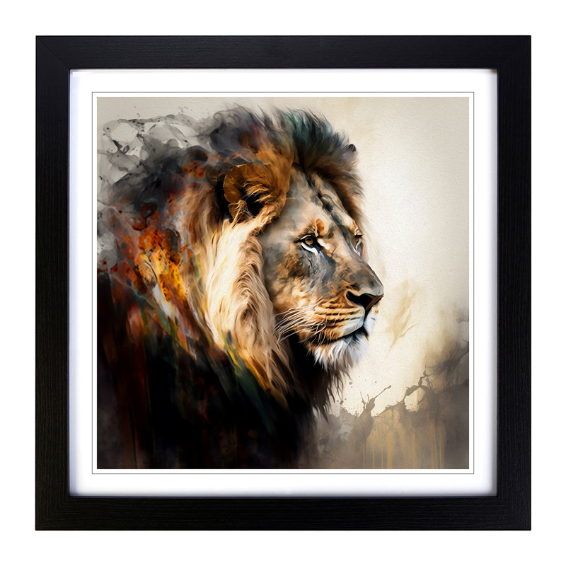 Lion - Single Picture Frame Print on Wood, Black