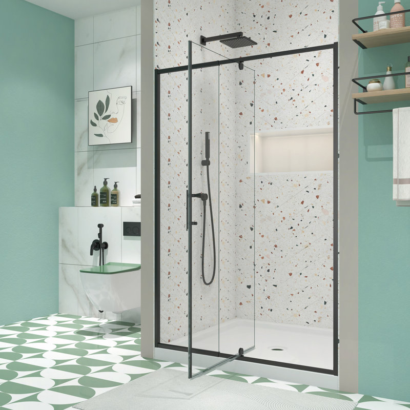 56-60" W X 71" H Piovt Swing Glass Shower Door,Frame Sliding Shower Door With 1/4"(6Mm) Clear SGCC Tempered Glass Shower Doors,Reversible Installation