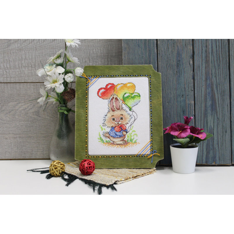 Kit de broderie au point de croix compté Lapin avec ballons SM-556