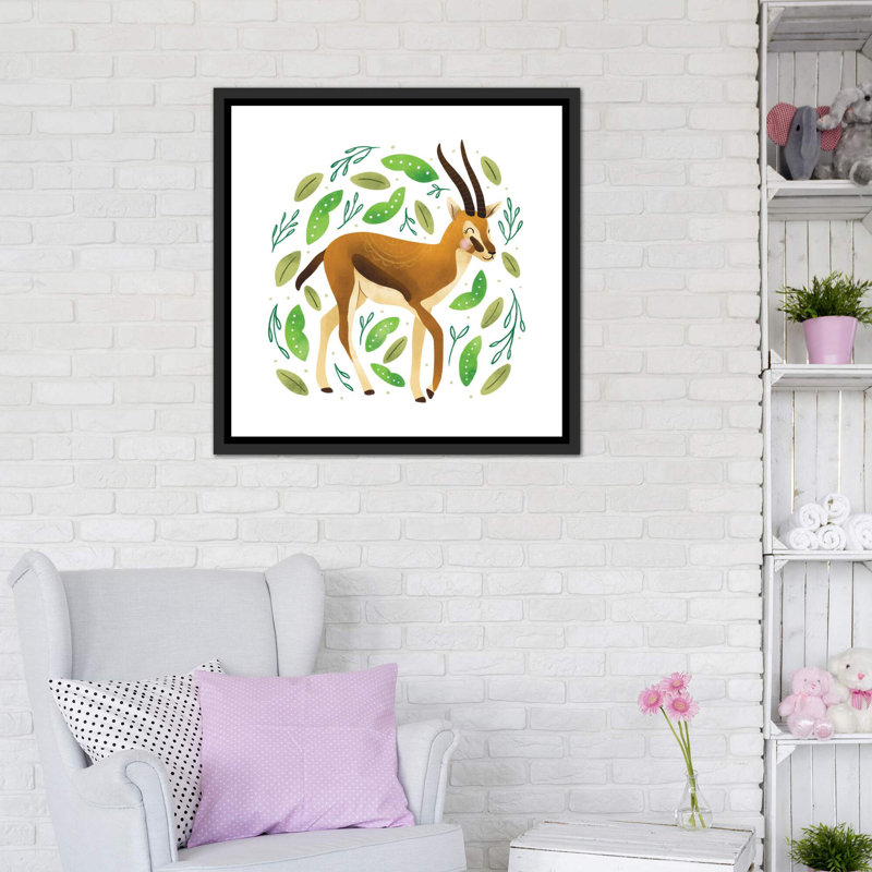 Safari Cuties Gazelle - impression d'art graphique, H 37 po x l 37 po x P 1,5 po, Toile avec cadre noir patiné