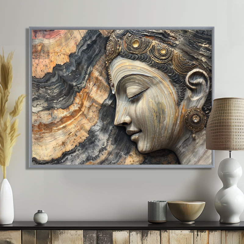 «Hafley Hinduism God Meditation To The Marble» - Art mural de l'hindouisme, H 34 po x l 44 po, Impression sur cadre flottant