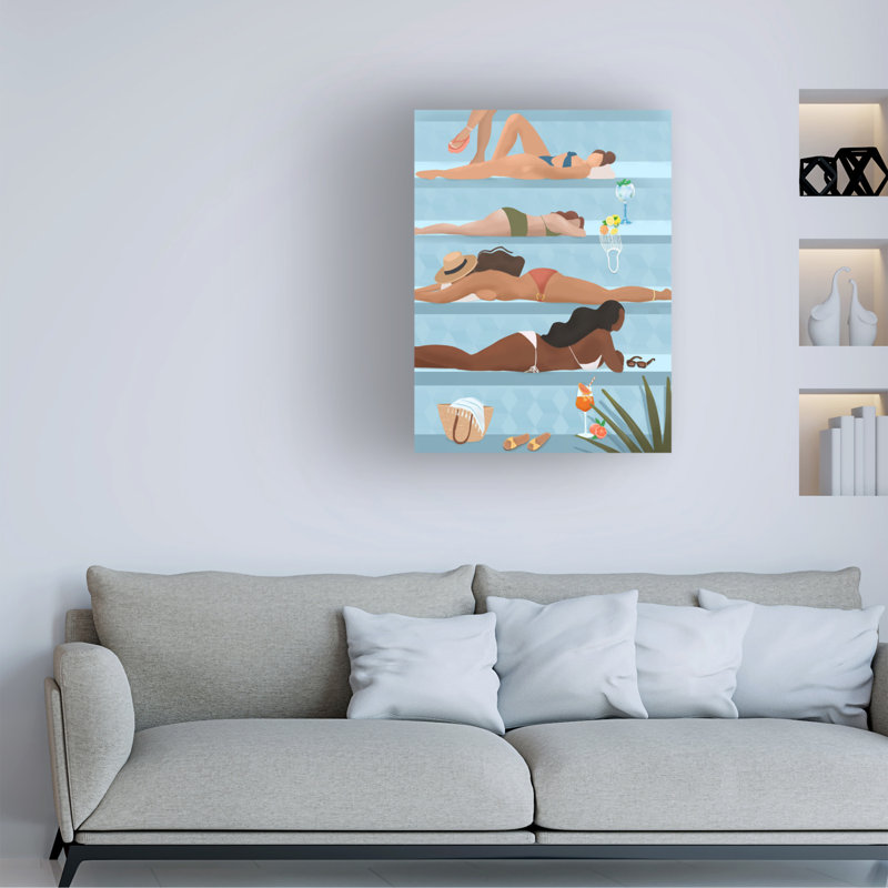 «Bolle mesdames au bord de la piscine», reproduction sur toile, H 24 po x l 18 po x P 2 po