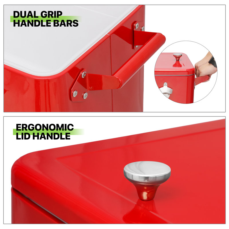 Red Steel 80 Quart Rolling Cooler Cart with Bottle Opener