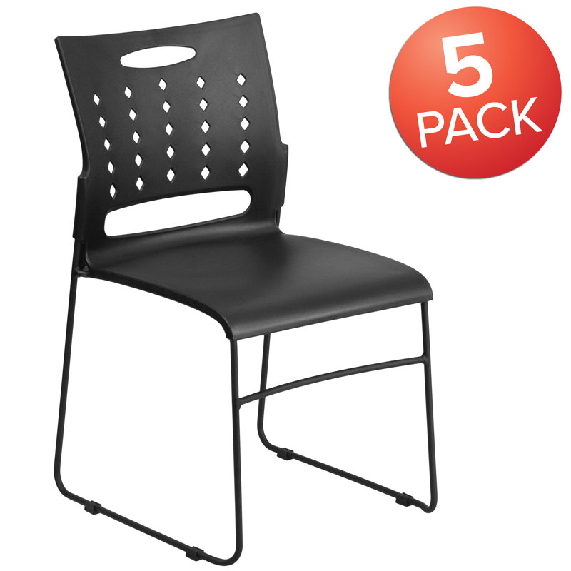 ErgoVent Black Vinyl & Metal Stacking Chair with Sled Base
