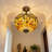 Tiifany Style Amber Orange Stained Glass Chandelier With Antique Bronze Chain