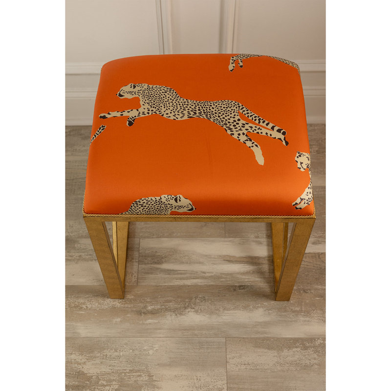 Scalamandre Upholstered Dining Bench, Clementine Orange/Antiqued Gold, Clementine Orange