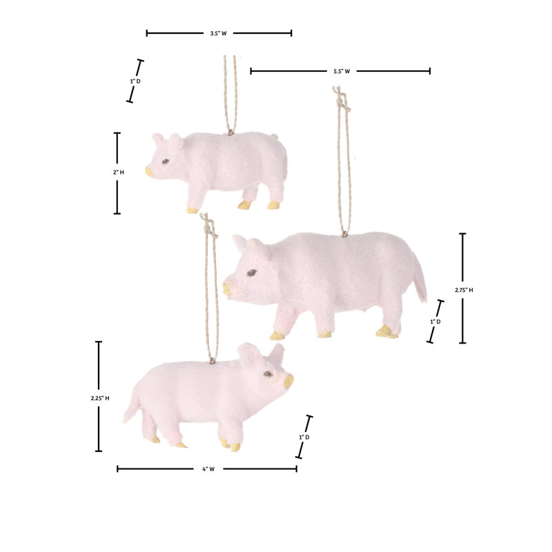 Ensemble de 3 ornements de famille de cochons 3,5 à 5,5 po