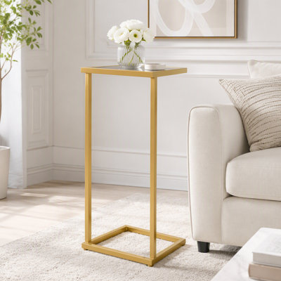 Table de bout en C avec plateau en verre trempé
