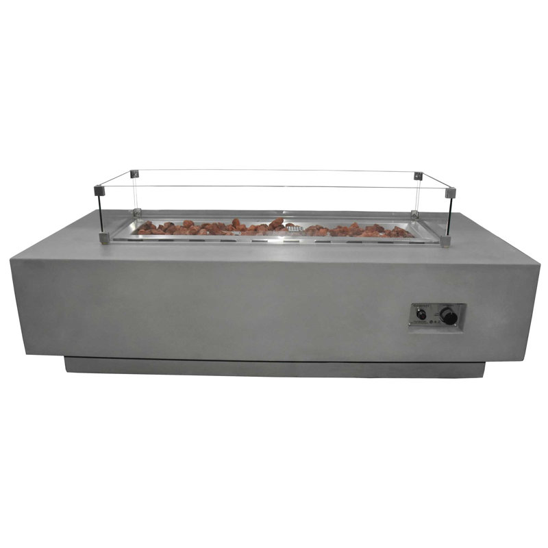 Granville Outdoor Concrete Fire Table 45,000 BTU - Includes Lava Rocks and PVC Cover, Natural Gas, Light Gray