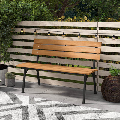 Acacia Wood Patio Loveseat with Heavy Duty Metal Frame, Slatted Backrest and Seat by Ebern Designs