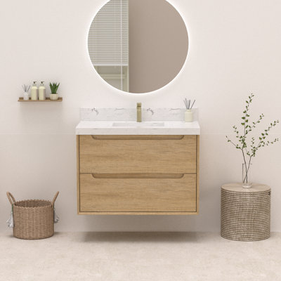 36'' Wall-mounted Single Bathroom Vanity With Engineered Stone Top