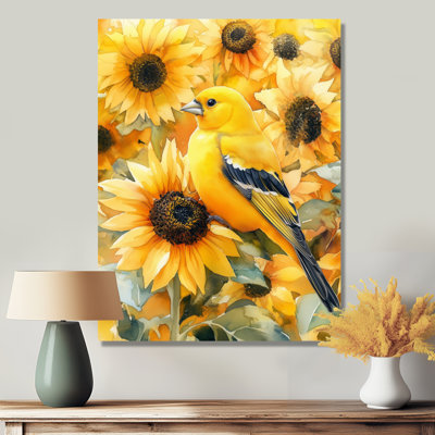 Tournesol, toile, chardonneret, art mural