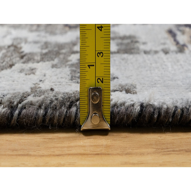 8'x9'10" Intense Grey Transitional Erased Silk with Wool Hand Knotted Rug 8ED4101A096A4C41A40EEBD9B2858636