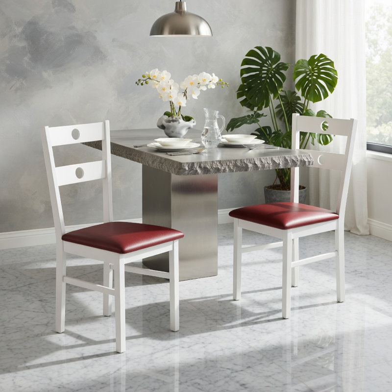  Ensemble de 2 chaises de salle à manger modernes en bois, structure avec siège en similicuir, conception ergonomique à dossier creux, blanc