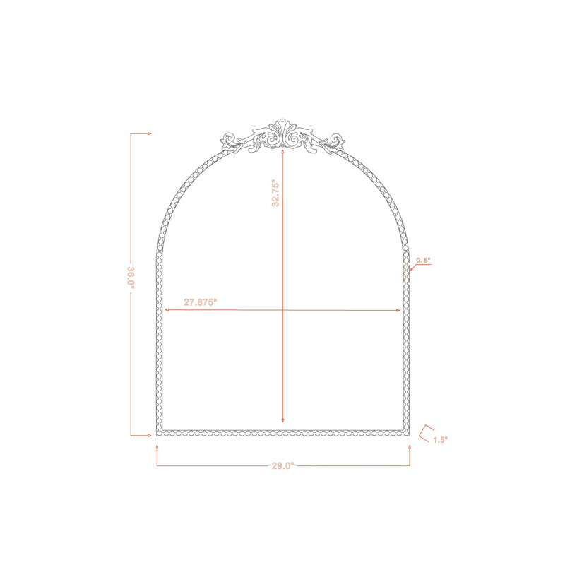 Anzlie Wrought Iron Arch Wall Mirror, 36" x 29", Gold
