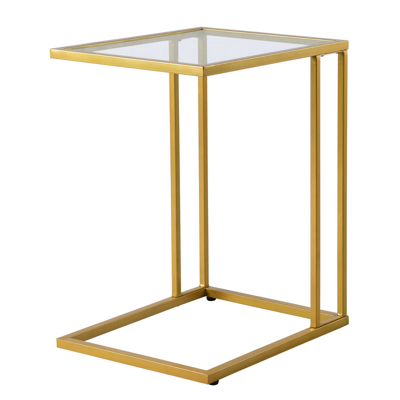 Glass Top C Table End Table, Gold