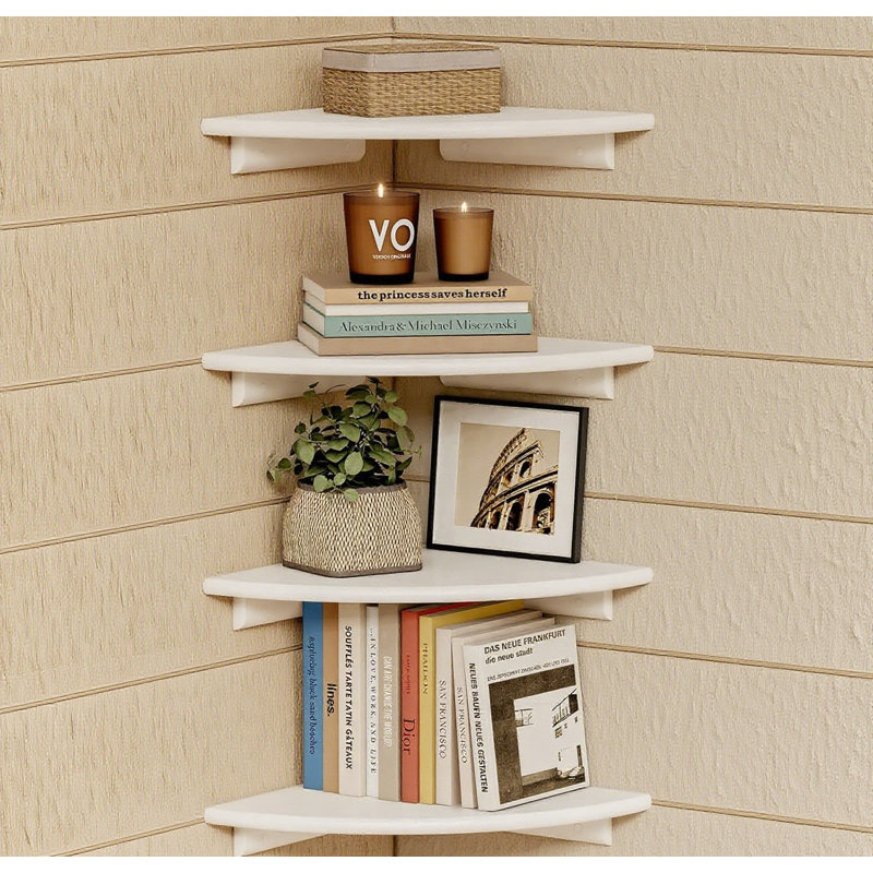 Floating Corner Bookshelf Set, Rustic Wall Mounted Shelves For Living Room, Bedroom, Kitchen, Office, And Closet Storage