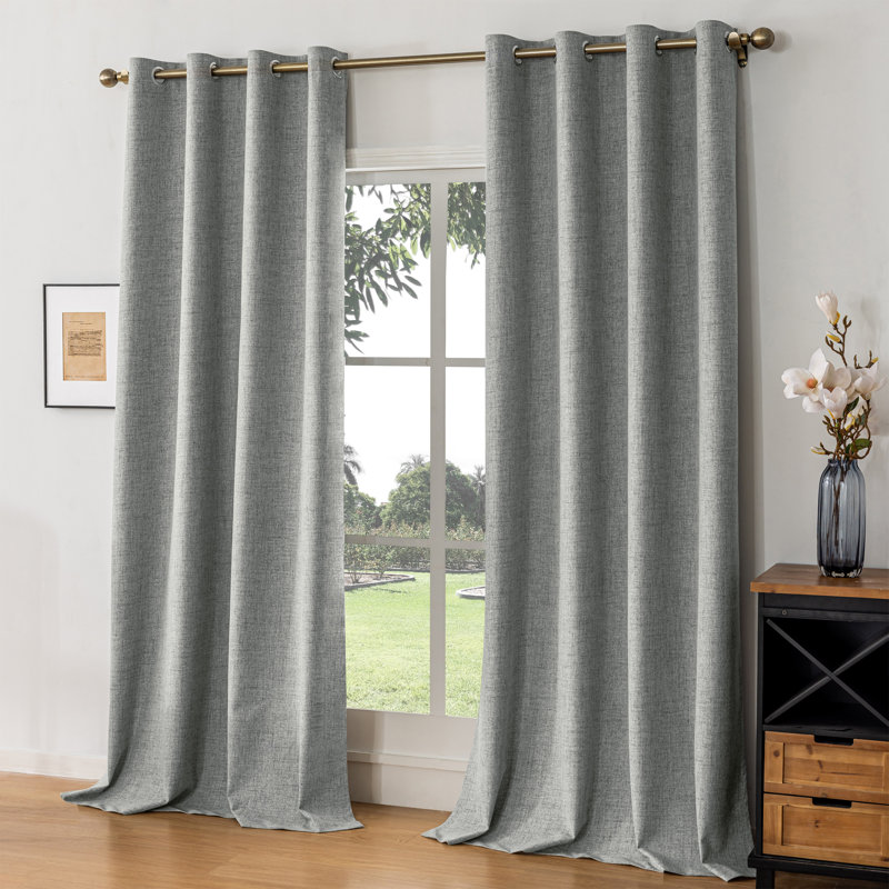 Leming 100% Polyester Burlap Blackout Curtains for Bedroom Grommets Curtains 2 Panels Set, Dark Gray, 52" W x 90" L