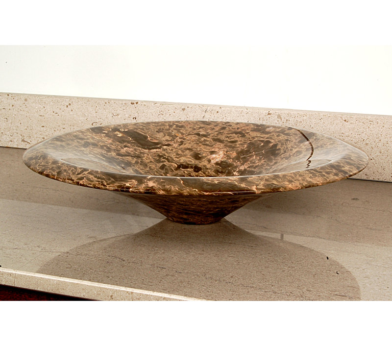 D'Vontz Natural Stone Sinks 17'' Stone Circular Bathroom Sink, Dark Emperadore Marble