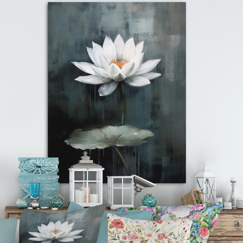 Symphonie de lotus gris gris sur toile, H 44 po x l 34 po x P 1,5 po, Toile tendue