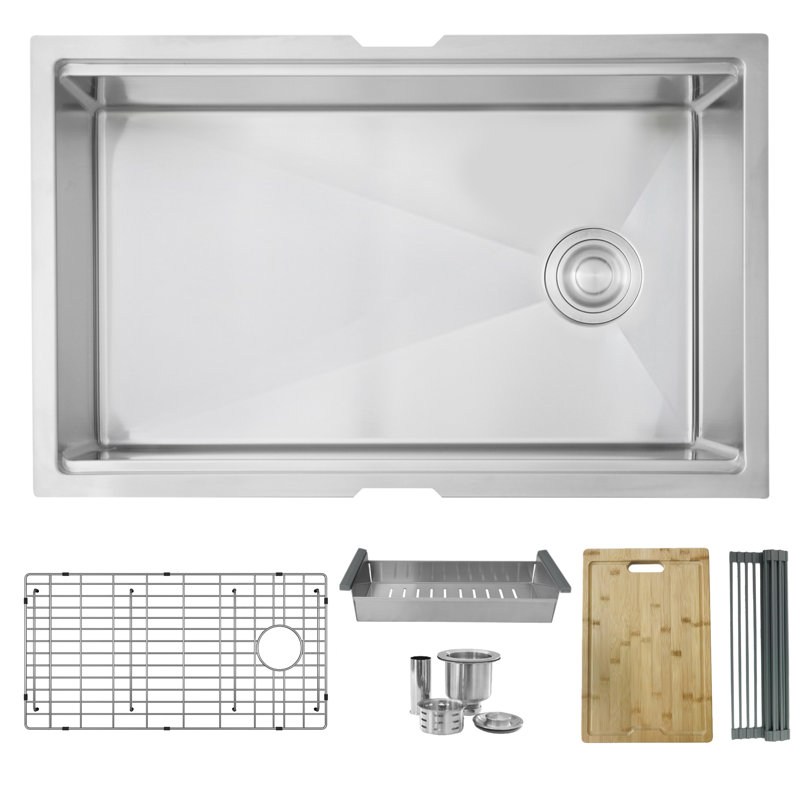 Versa STYLISH 30 inch Workstation Single Bowl Undermount 16G Kitchen Sink with Built in Accessories