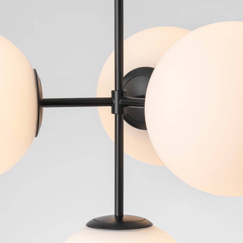 Orrhaen 4-Light Modern Sputnik Sphere Glass Bubble Chandelier, White, Matte Black
