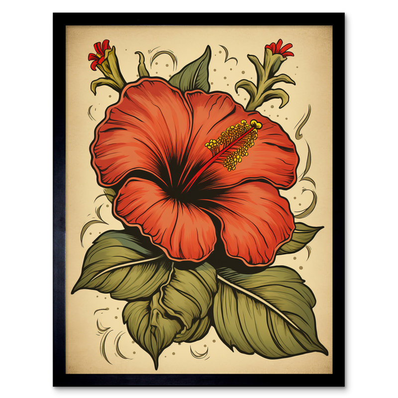 Carbondale Old School USA Tattoo Ink Body Art Red Hibiscus Americana 50s - Single Picture Frame Print