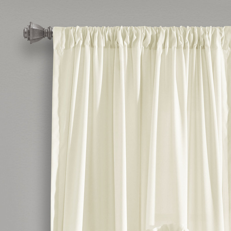 Ivory Polyester Light-Filtering Ruched Flower Curtain Panel
