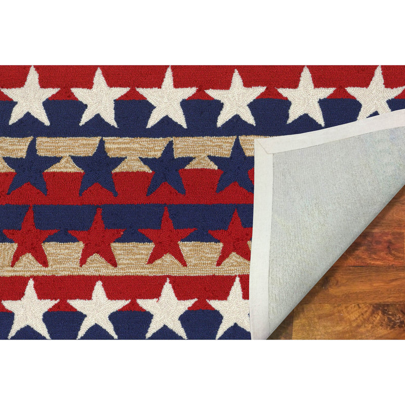 Red and Blue Stars & Stripes Synthetic Rectangular Rug