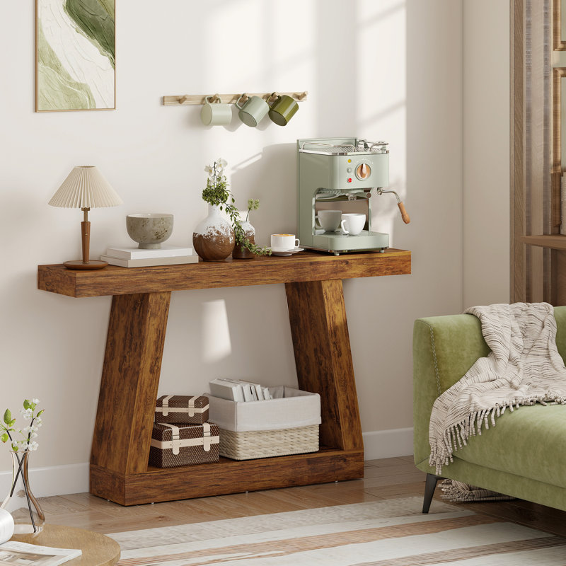 55" Farmhouse Console Table, 2-Tier Entryway Table with Storage and Thickened Tabletop for Hallway, Living Room, Entrance, Behind Couch, Dark Brown