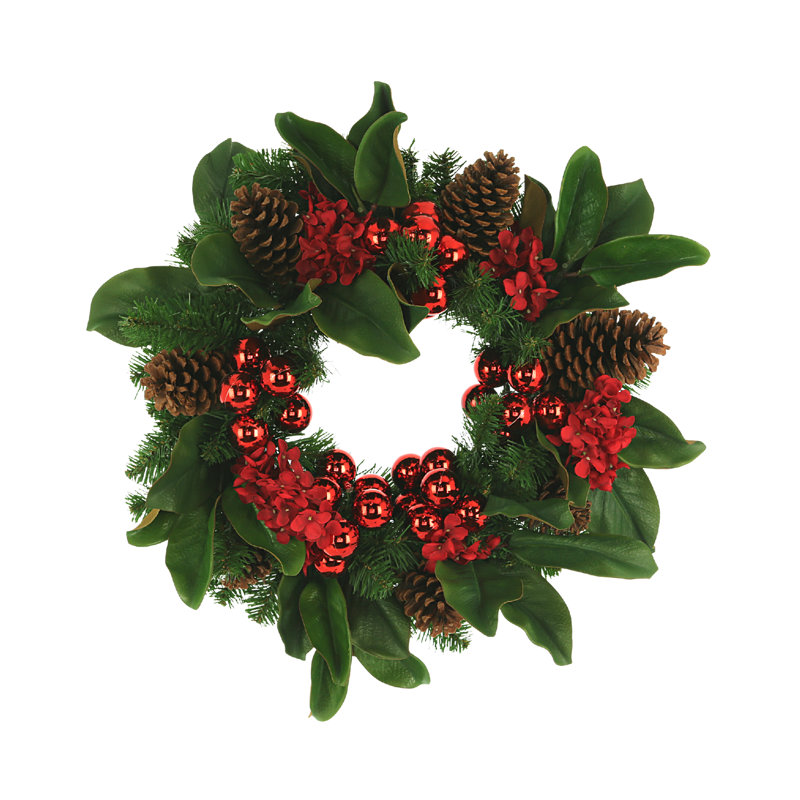 22" Holiday Wreath with UV Rated Boxwood Drop-In