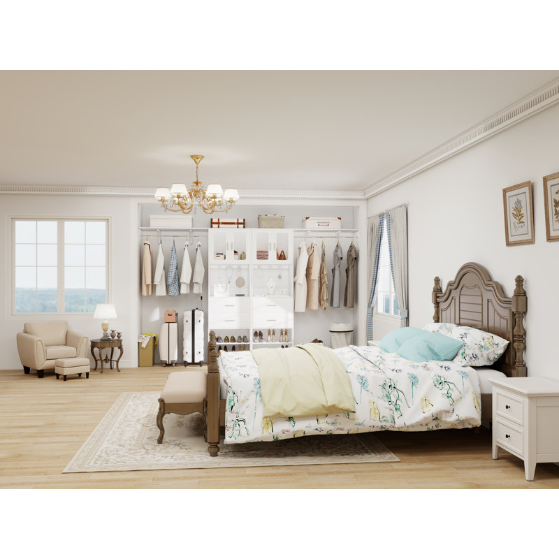 Système de placard 120 po avec portes d'armoire et 4 tiroirs en bois