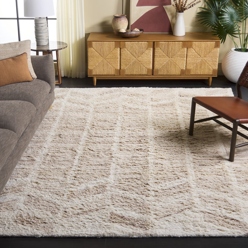 Vermont Hand Tufted Wool/Recycled Cotton Geometric Rug in Beige/Ivory, Rectangle 8' x 10'