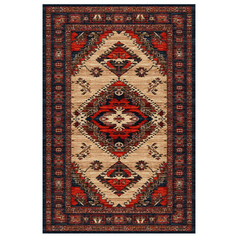 Jateen Collection Digital Print Cotton-Polyester Blend Red Beige Rug, Runner 3'4" x 11'6"