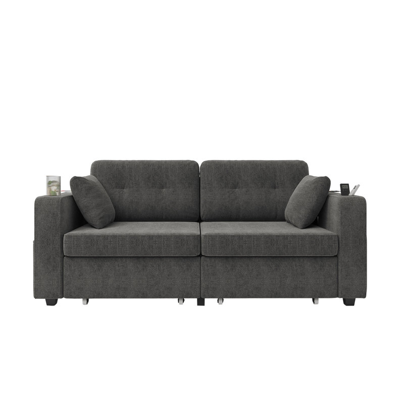 67.7'' Upholstered Loveseat With Charging Station, Gray