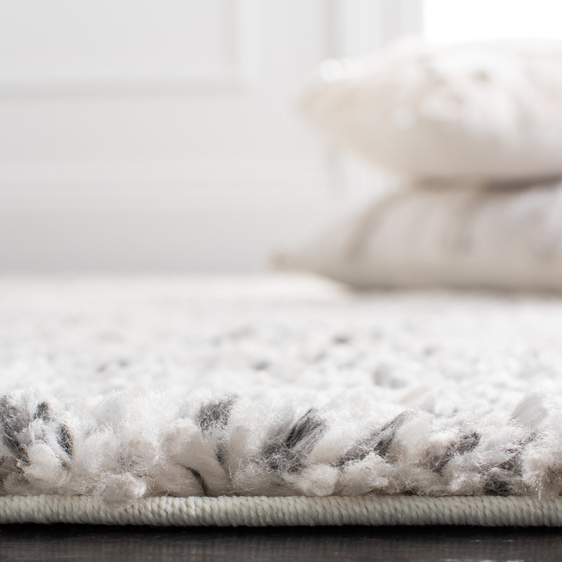 Ivory Square Hand-knotted Shag Rug, 6'7" x 6'7"