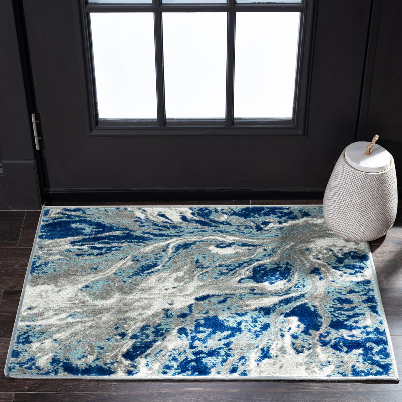 Tapis bleu abstrait Moises, Rectangle 2 pi x 3 pi