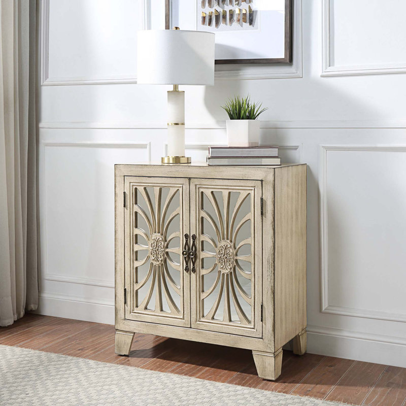 Console blanc antique avec portes en miroir