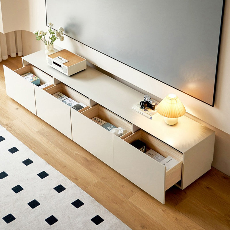 Meuble télé moderne en bois massif blanc, H 9,84 po x L 86,61 po x l 15,75 po