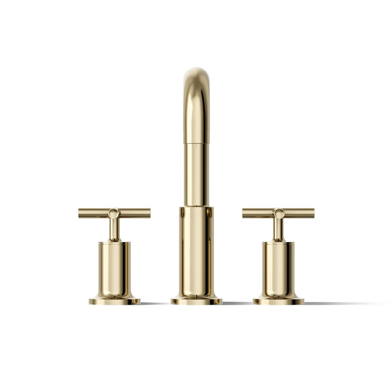 Purist Deck-Mount Bath Faucet Trim for High-Flow Valve with Cross Handles, Vibrant French Gold