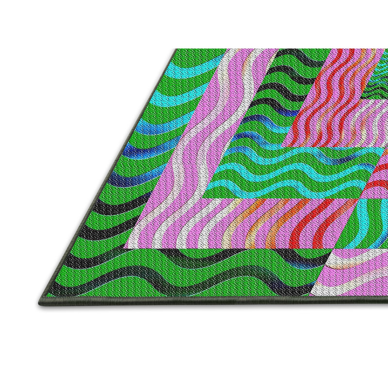 Tapis vert mer/rose à motifs, Rectangle 8 pi x 10 pi