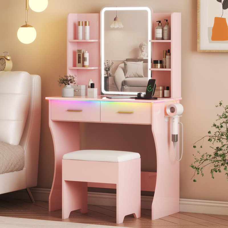 Ensemble de petite coiffeuse de maquillage, Rose