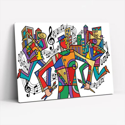 Abstract Music City Canvas Wrapped Wall Art Oil Painting Print Set Of 1