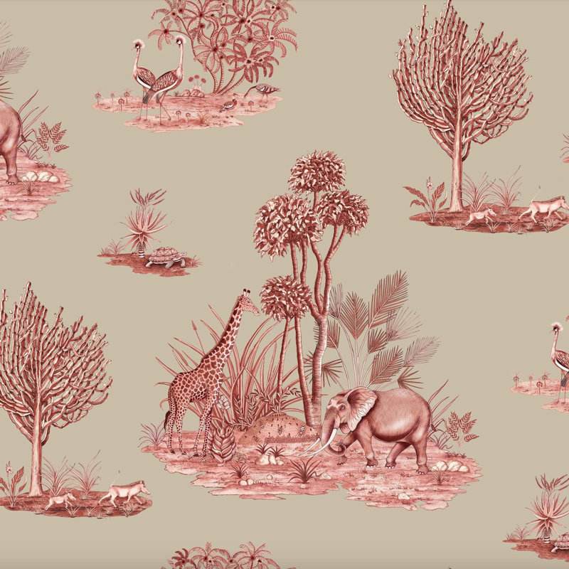 Ardmore Linen Fabric, Red/Beige
