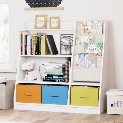 4 Tier Kids Bookshelf, Toddler Bookshelf And Toy Storage, Baby Wooden Bookcase With Drawers, 36.2