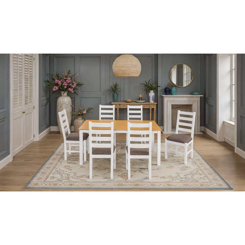 7-piece Solid Wood Dining Set With Cushioned Chairs
