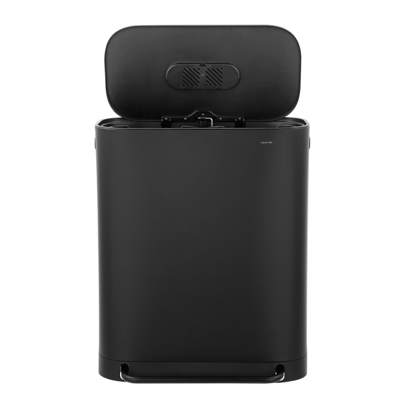 Stainless Steel/Polypropylene/ABS/Nylon Step On Multi-Compartment Trash/Recycling Bins - 16 Gallons, Black