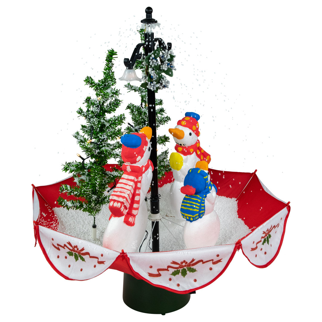 31" Musical Lighted Snowing Snowman Family in Umbrella Base Christmas Decoration Northlight Seasonal