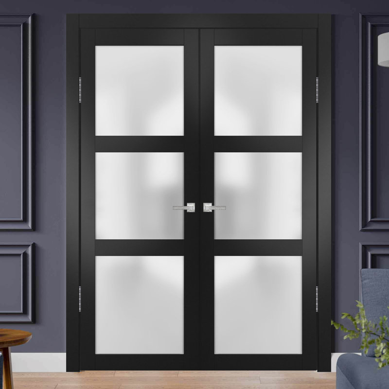 Portes françaises en verre givré Lucia, Noir, 72 po x 84 po